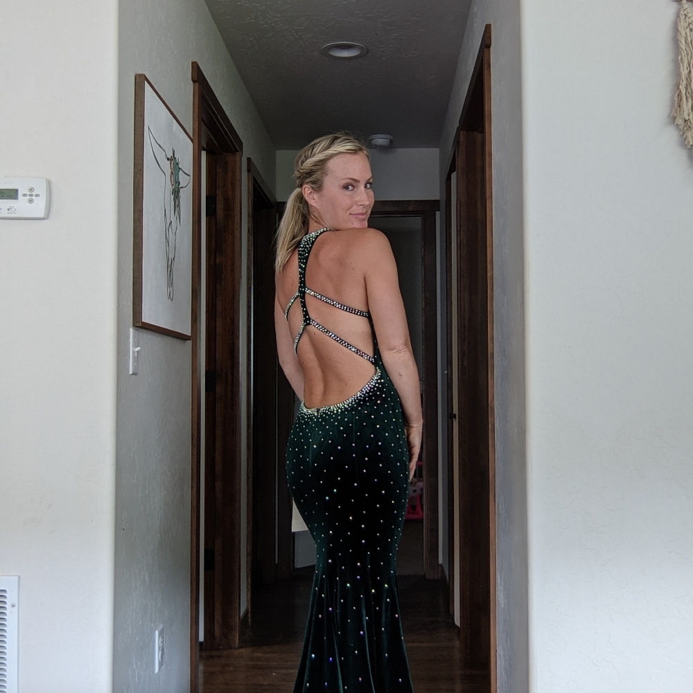 Hunter green jovani velvet gown